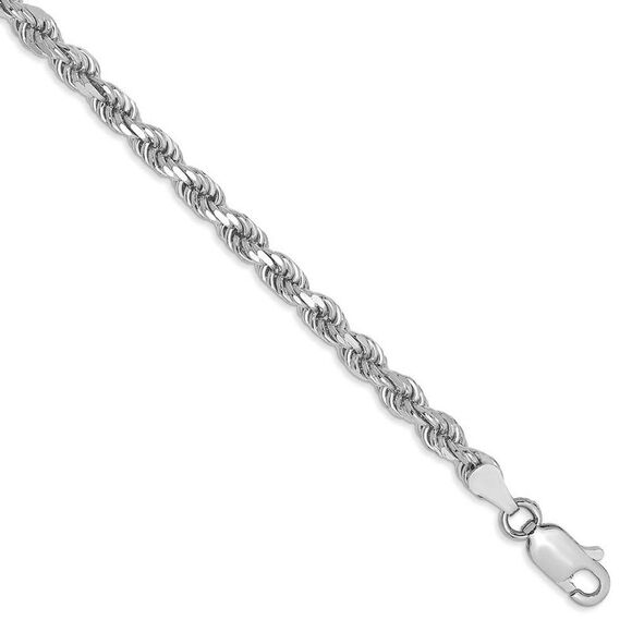 3.5mm 14k White Gold Diamond Cut Solid Rope Chain Bracelet 8 Inch